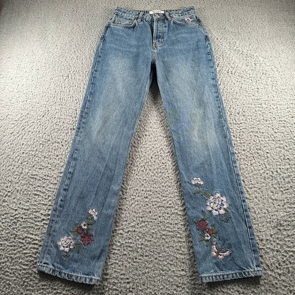 Reformation Denim - Reformation Jeans Womens 25 Cynthia High Rise Straight Floral Embroidery Blue